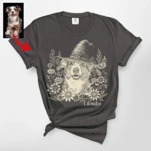 Comfort Colors Witch Dog In Flowers Halloween T-Shirt