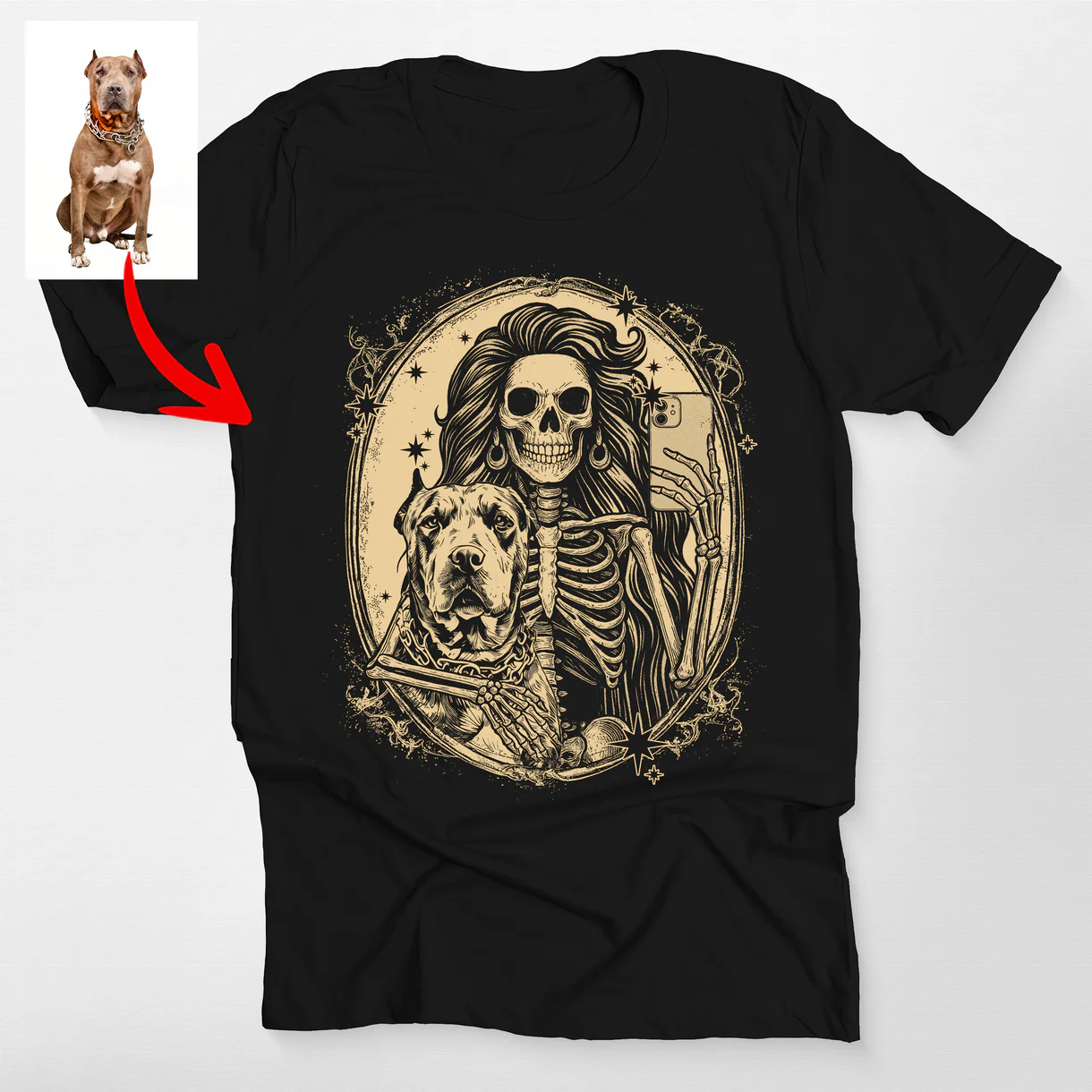 Custom Dog And Skeleton Bella T-Shirt For Dog Mom - Image 3