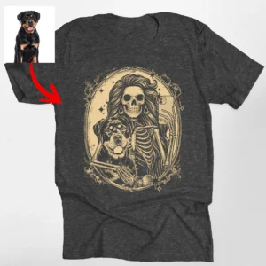 Custom Dog And Skeleton Bella T-Shirt For Dog Mom