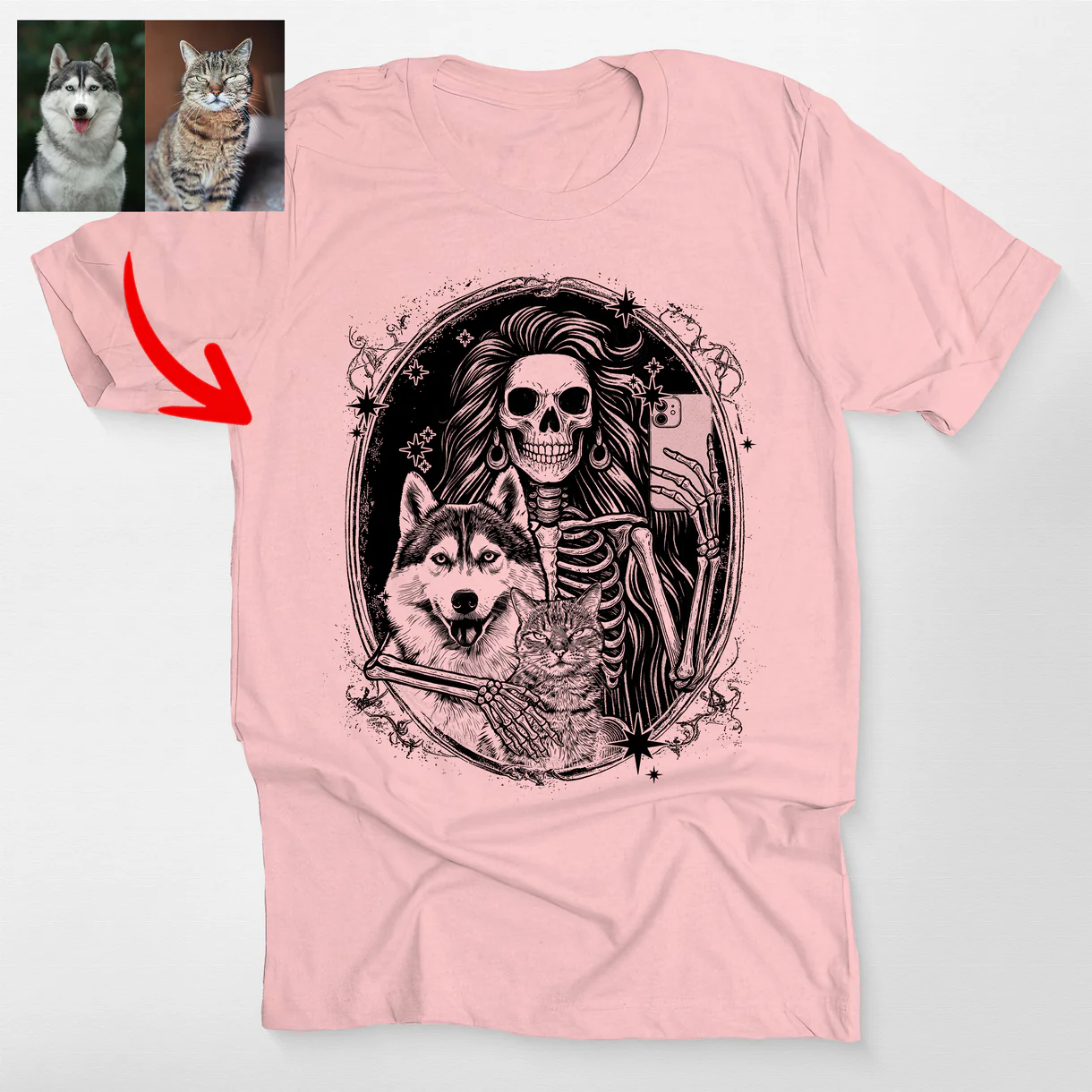 Custom Dog And Skeleton Bella T-Shirt For Dog Mom - Image 2