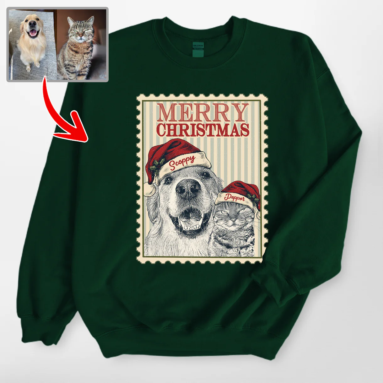 Custom Dog Portrait Portage Stamp Gildan Sweatshirt - Image 3