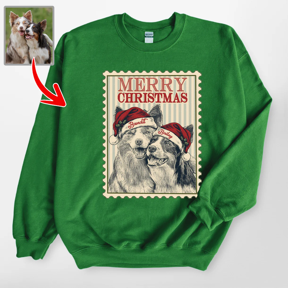 Custom Dog Portrait Portage Stamp Gildan Sweatshirt - Image 2