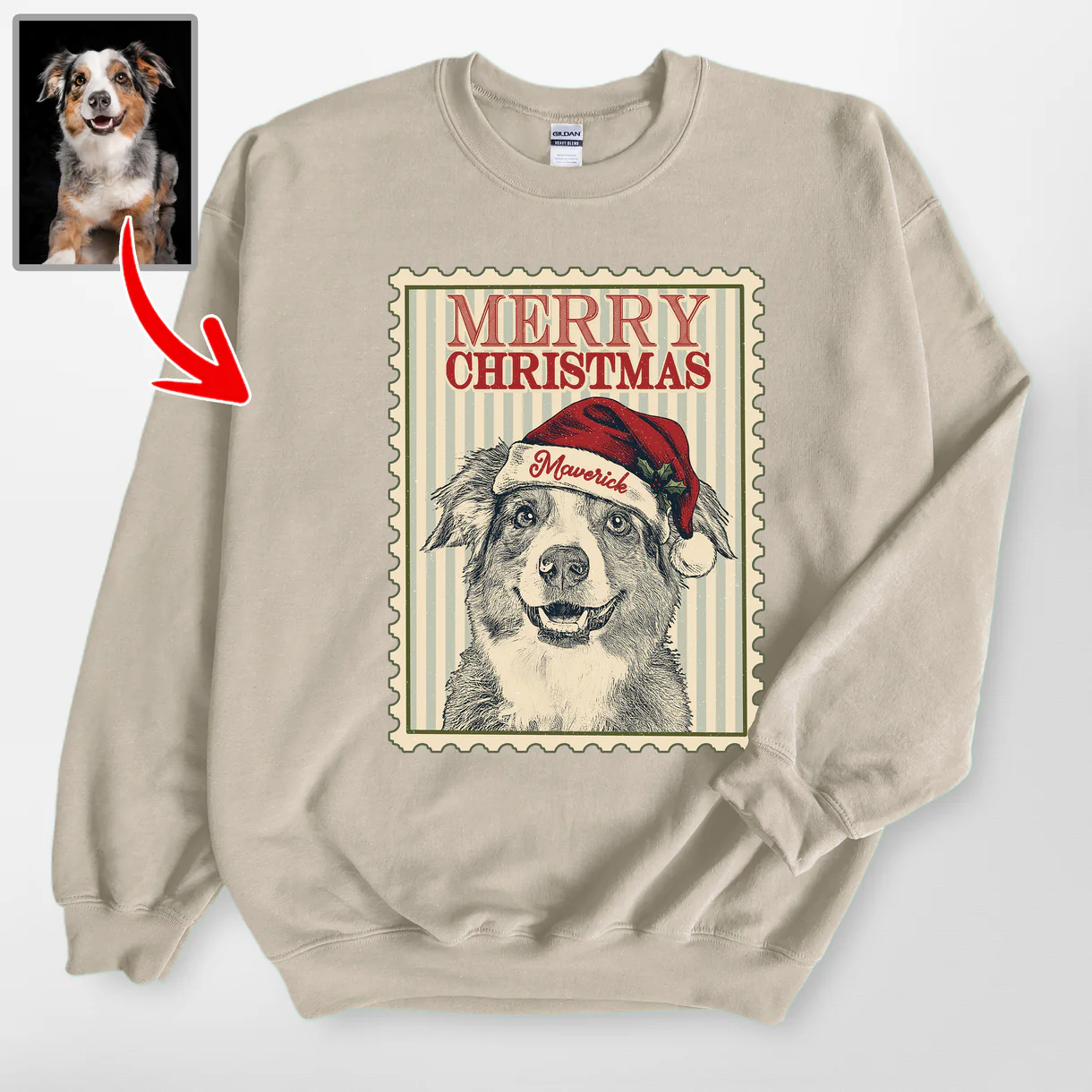 Custom Dog Portrait Portage Stamp Gildan Sweatshirt