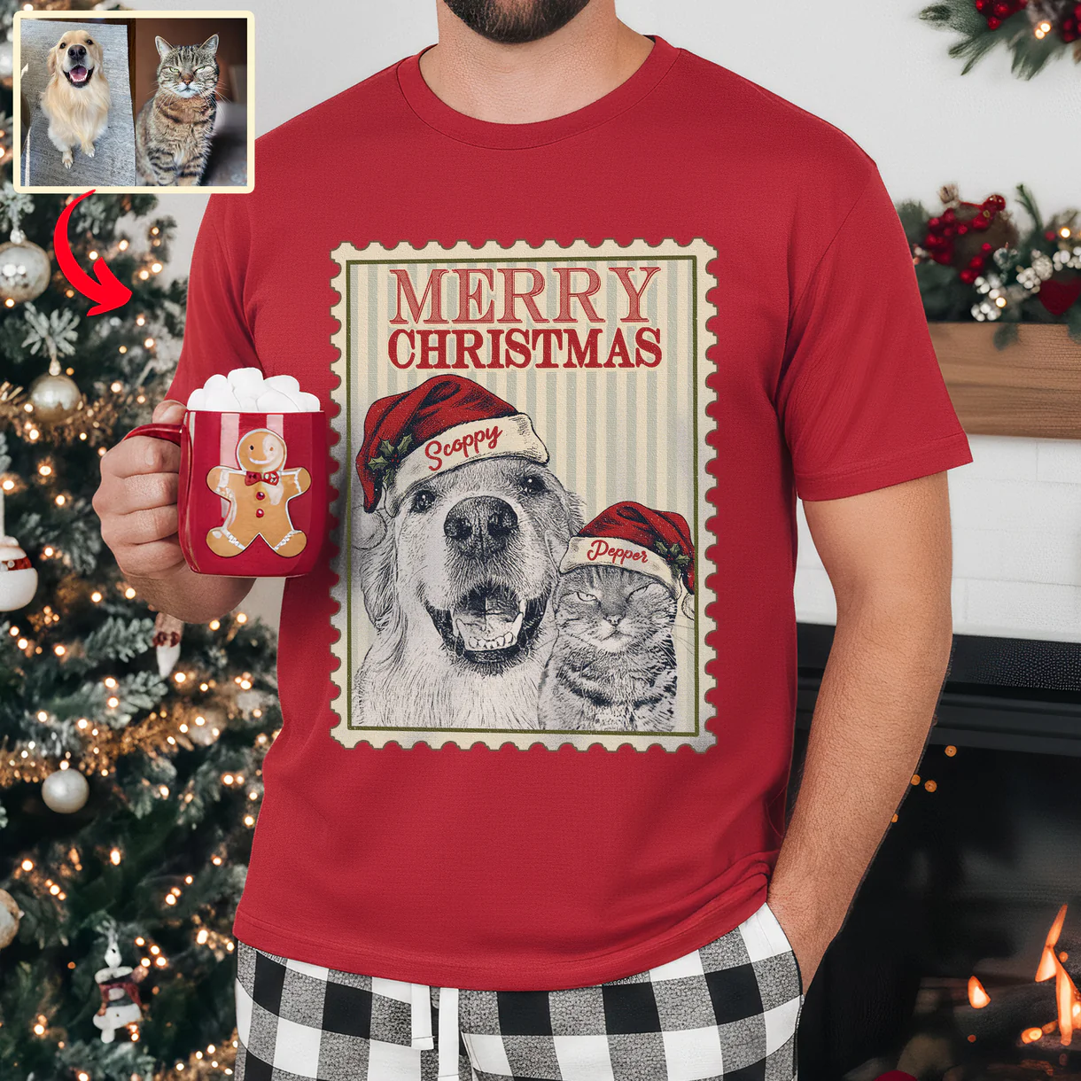 Custom Dog Portrait Portage Stamp Bella Canvas T-Shirt - Image 3