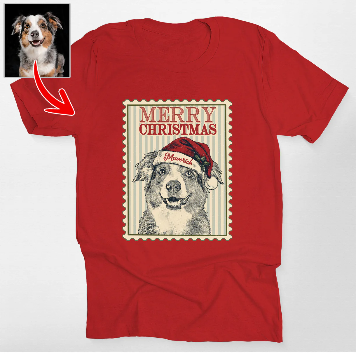 Custom Dog Portrait Portage Stamp Bella Canvas T-Shirt