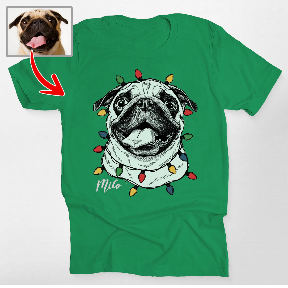 Custom Dogface Christmas Canvas T-Shirt Pet Lovers Gift - Image 2