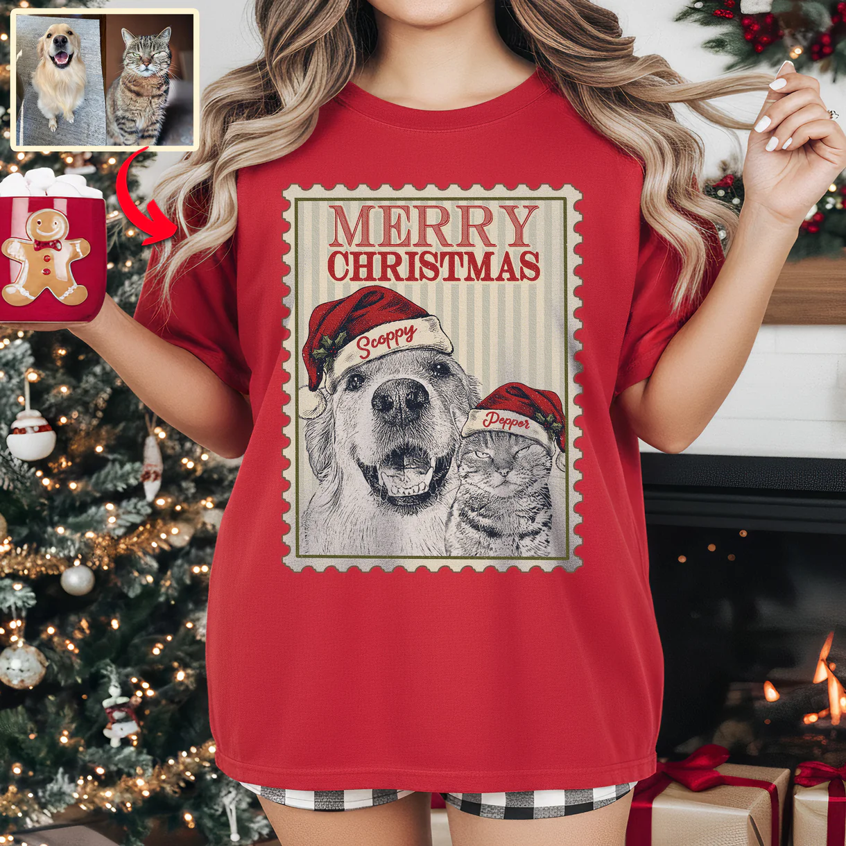 Custom Dog Portrait Portage Stamp Bella Canvas T-Shirt - Image 2